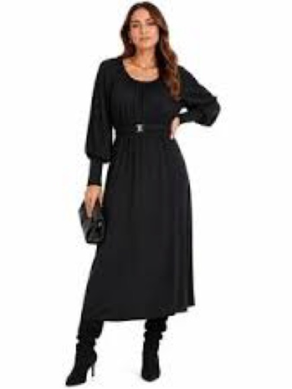 Tuckernuck Kendall Dress Women Small Black NEW Belted Bishop Sleeve Midi